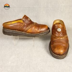 Double H Boots Brown Leather Mules Studded Western Slip-On Shoes Women's Size 8